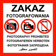Akcesoria BHP - Tabliczka ZAKAZ FOTOGRAFOWANIA w 4 językach! Gruba tablica PCV3, 40x40cm - miniaturka - grafika 1