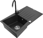 Zlewozmywaki z baterią - Mexen Cesar zlewozmywak granitowy 1-komorowy z ociekaczem i baterią kuchenną Telma, czarny/srebrny - 6514-73-670200-70 - miniaturka - grafika 1