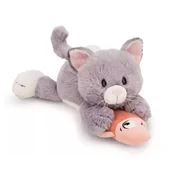 Maskotki i pluszaki - Nici: Szary pluszowy kot i ryba, leżący - 30 cm - miniaturka - grafika 1