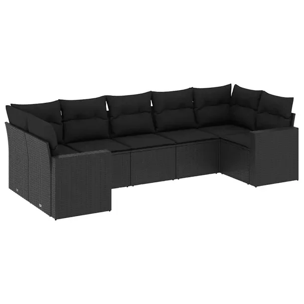 Zestaw wypoczynkowy rattan PE 7szt. czarny 65,5x62x69cm