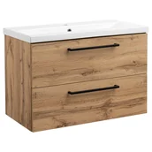 Szafki łazienkowe - Szafka łazienkowa z umywalką wisząca pod umywalkę dąb wotan 80 cm zestaw - miniaturka - grafika 1