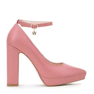 Półbuty męskie - Damskie czółenka skórzane na grubym słupku - miniaturka - grafika 1