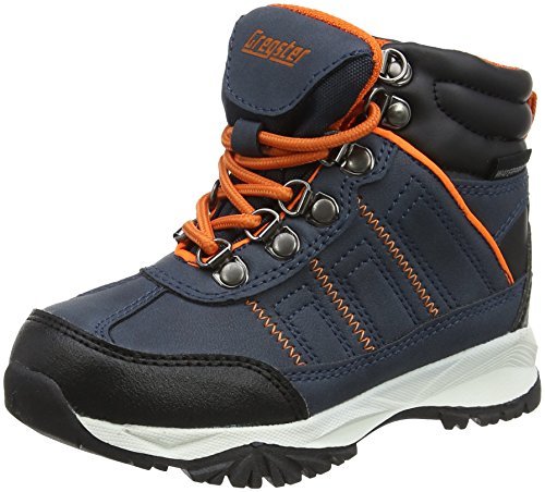 Gregster Dziecięce buty trekkingowe do sznurowania odporne na działanie wody i przepuszczające powietrze wysokie buty trekkingowe wygodne lekkie buty dziecięce do aktywności na świeżym powietrzu buty trekkingowe dla chłopców i dziewczynek, niebieski - niebieski granatowy pomarańczowy - 29 EU