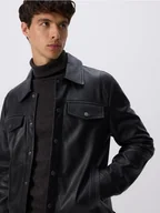 Moda i Uroda OUTLET - Reserved - Skórzana kurtka z kołnierzem - czarny - miniaturka - grafika 1