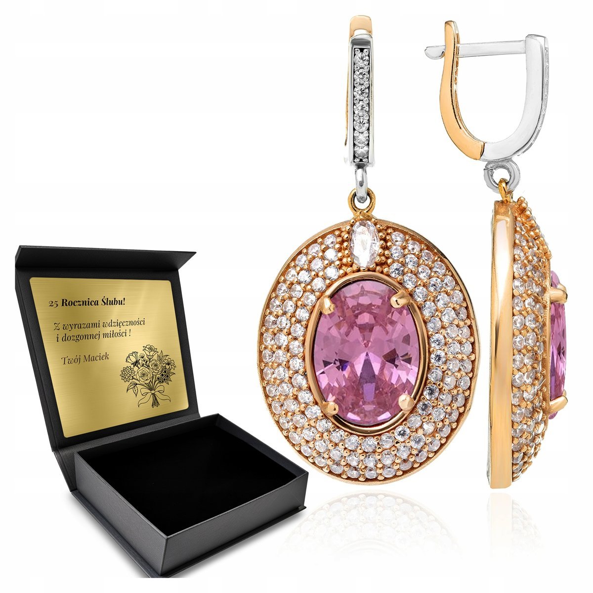 Kolczyki Srebrne 925 Cyrkonie I Topaz Biżuteria Dla Kobiety + Grawer