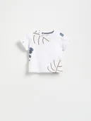 Bluzki dla niemowląt - Reserved - Bawełniany t-shirt z nadrukiem - kremowy - miniaturka - grafika 1