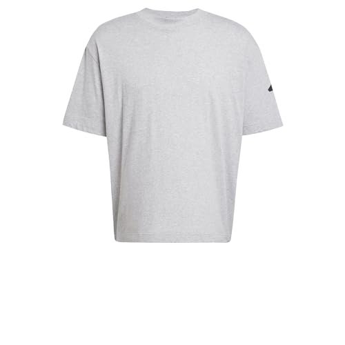 adidas Mężczyźni ESSENTIALS LOSE FIT THREE BAR TEE, Medium Grey Heather/Black, XL