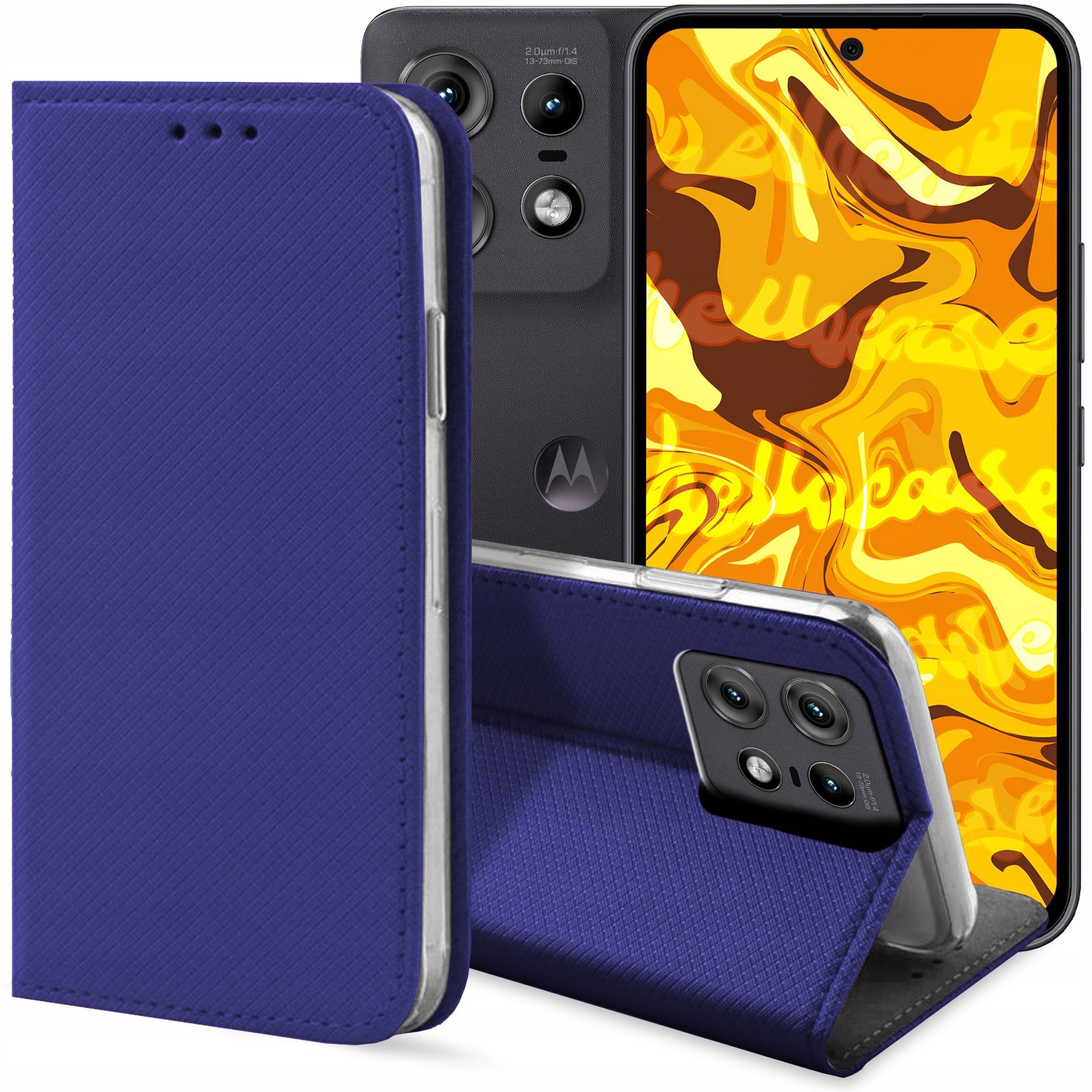ETUI Z KLAPKĄ DO MOTOROLA EDGE 50 PRO GRANATOWE ZAMYKANE MAGNETYCZNE KABURA