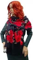 Szalik szal z frędzlami w róże brązowe liście DOR-3B - Apaszki i szaliki damskie - miniaturka - grafika 1