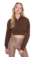 Bluzy damskie - Trendyol Damska bluza z kapturem, jednokolorowa, dopasowana, Brązowy, L - miniaturka - grafika 1