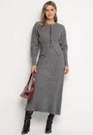 Komplety damskie - Ciemnoszary Dzianinowy Komplet z Wełną Spódnica z Gumką i Kardigan na Guziki Colzina - miniaturka - grafika 1