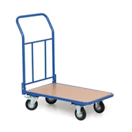Wózki magazynowe - Wózek platformowy z uchwytem z siatką, platforma 500 x 800 mm, nośność 200 kg, koła 125 mm z czarną gumą - miniaturka - grafika 1