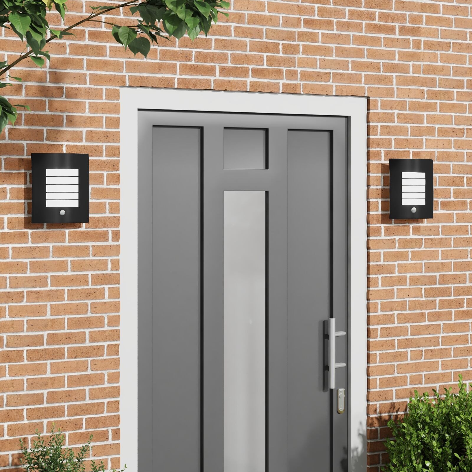 vidaXL Zewnętrzne lampy ścienne z czujnikiem 2 sztuki czarny stal nierdzewna IP44