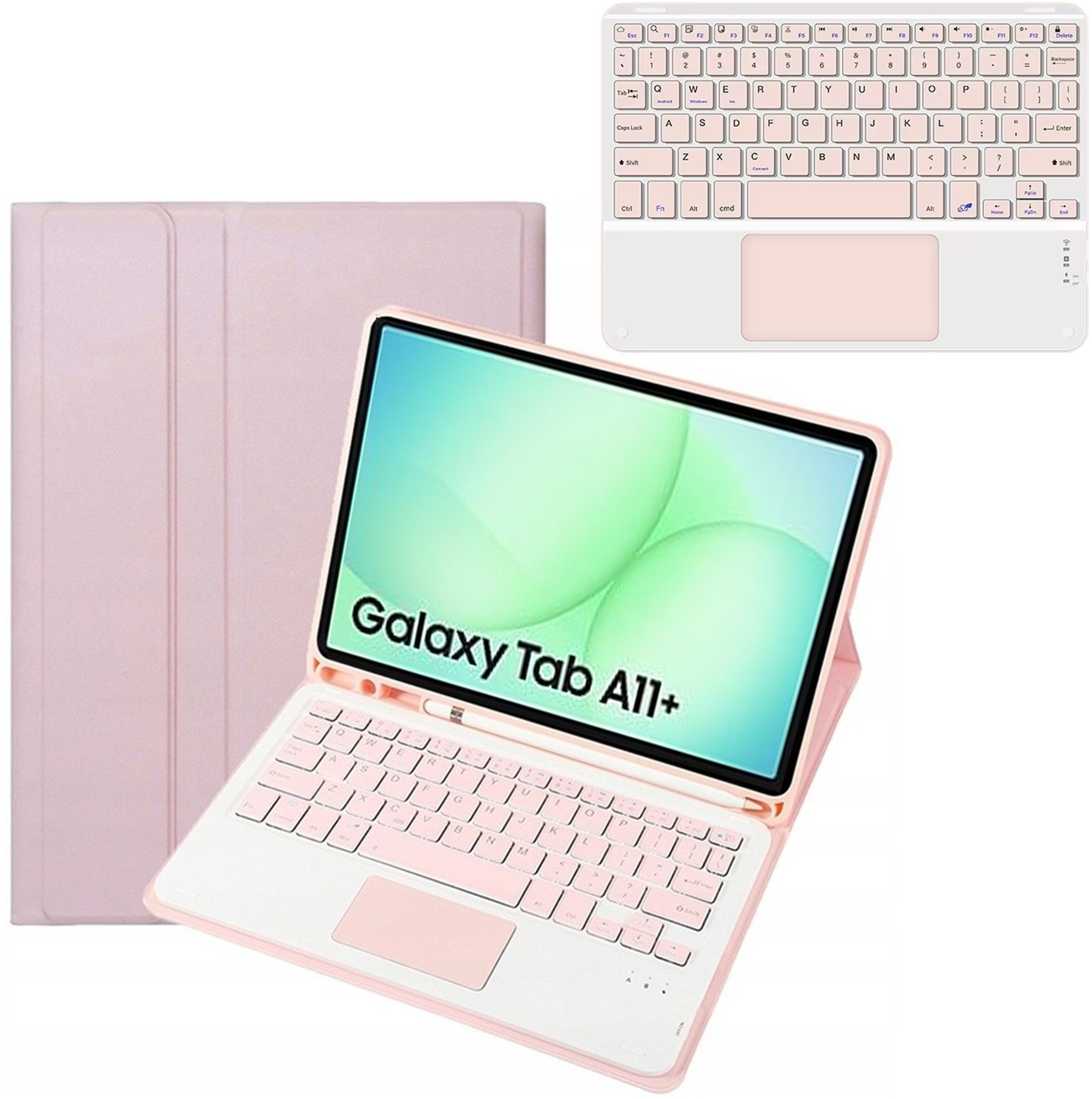 4kom.pl Etui z klawiaturą Bluetooth do Samsung Galaxy Tab A11+ Plus różowe - ochronne z podstawką CFA9P