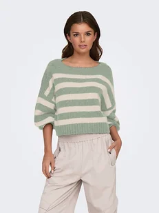 ONLY Sweter w kolorze jasnozielono-kremowym - Swetry damskie - miniaturka - grafika 1