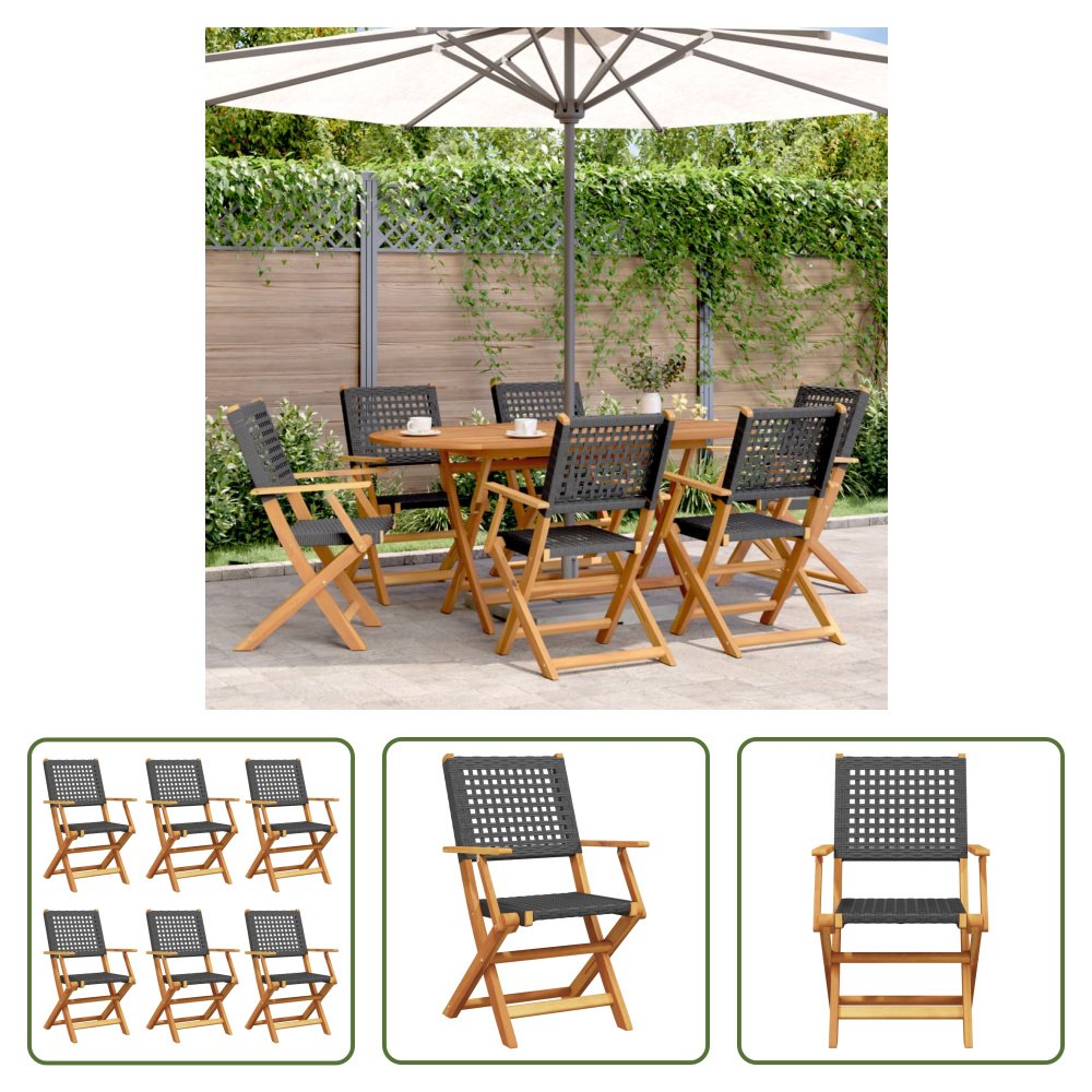 The Living Store Krzesła ogrodowe 6 szt. Składane z czarnego polirattanu i litego drewna