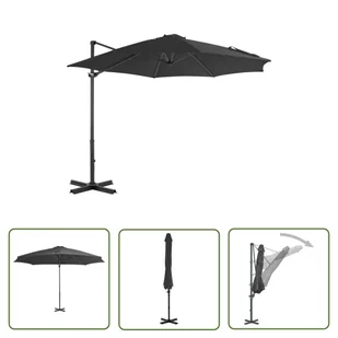 The Living Store Parasol wiszący z aluminiowym słupkiem - 300 cm - antracytowy - Parasol Wiszący - Parasole ogrodowe - miniaturka - grafika 1