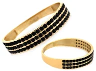 Pierścionki - Trzyrzędowy złoty pierścionek 375 obrączkowy z czarnymi cyrkoniami 9k s - miniaturka - grafika 1