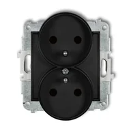 Gniazdka elektryczne - Karlik Gniazdo podwójne z uziemieniem z przesłoną torów ICON - czarny mat - miniaturka - grafika 1