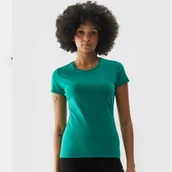 Koszulki i topy damskie - T-shirt elastyczny slim gładki damski 4F 4FWSS24TTSHF1161-41S Zielony - miniaturka - grafika 1