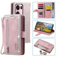 Portfele - Do etui Oppo Reno13 Pro 5G Pokrowiec na telefon ze skóry PU z portfelem na zamek błyskawiczny 9 miejsc na karty Różowe złoto Rose Gold - miniaturka - grafika 1