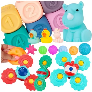 Zabawki Sensoryczne Miękkie Klocki 12 Szt + 3 Grzechotki Przyssawka Spinner - Zabawki sensoryczne - miniaturka - grafika 1
