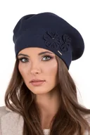 Czapki damskie - Vivisence beret damski z aplikacją kwiatową rozmiar uniwersalny - czapka damska zimowa dla eleganckich kobiet czapka dzianinowa jesienna czapka wełniana - granatowy - miniaturka - grafika 1