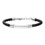 Bransolety męskie - Męska bransoletka czarny pleciony rzemień ze zdobioną rurką. - miniaturka - grafika 1