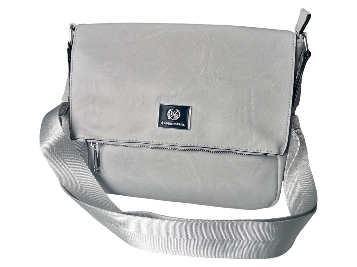 Klasyczna Damska Listonoszka - Szara Torebka Na Ramię Z Szerokim Paskiem