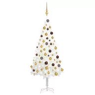 Choinki - vidaXL Sztuczna choinka z lampkami LED i bombkami, biała, 120 cm - miniaturka - grafika 1
