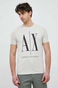 Koszulki męskie - Armani Exchange t-shirt bawełniany kolor beżowy z nadrukiem - miniaturka - grafika 1