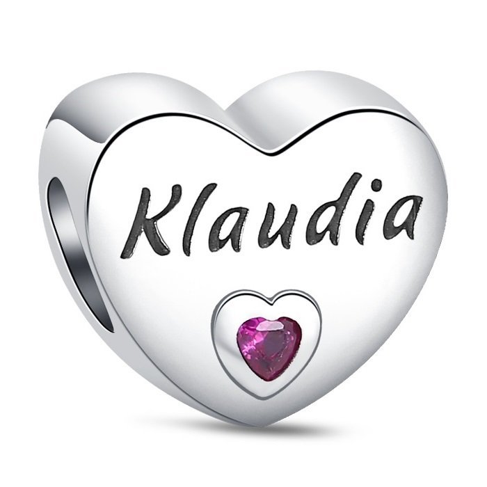 Zawieszka SREBRO 925 Charms koralik Imię Klaudia Serce