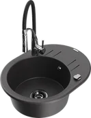 Zlewozmywaki z baterią - Mexen Kevin zlewozmywak granitowy 1-komorowy z ociekaczem i baterią kuchenną Aster, czarny nakrapiany - 6517-76-73450-07-B - miniaturka - grafika 1