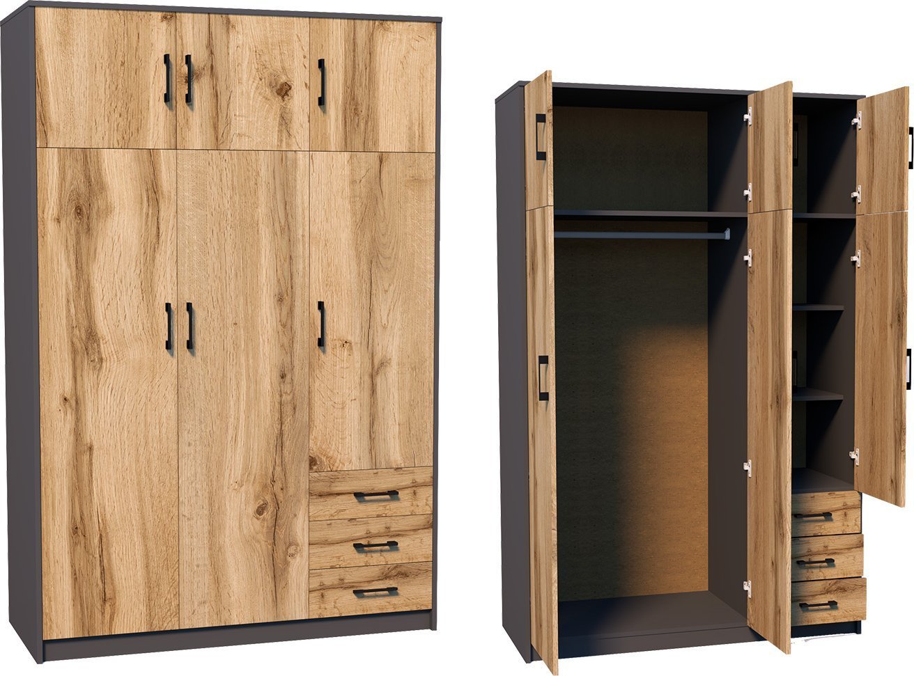 Meble-Bestseller Szafa Dwudrzwiowa Sz03 Grafit-Wotan 193x127x55 cm