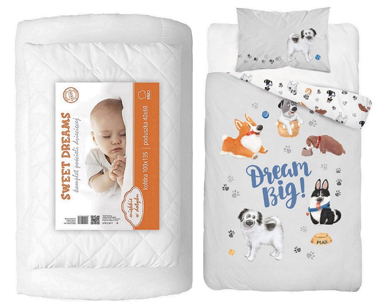 Komplet do łóżeczka kołdra pościel podusia 100x135 PIESKI