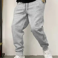 Inne - TEMU 1 szt. Męskie Spodnie Jogger Casual Athletic Solid Grey, Poliester Stretch, Regular Fit z Kieszeniami, Ściągacz w Pasie, Ściągacz na Kostce, Dla - miniaturka - grafika 1