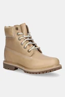 Botki damskie - Timberland workery skórzane Premium 6 Inch Lace Up Waterproof damskie kolor beżowy na płaskim obcasie TB0A2HR8EN21 - miniaturka - grafika 1
