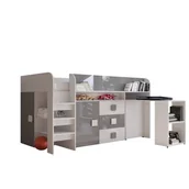 Łóżka dla dzieci i młodzieży - Abiks Łóżko piętrowe Antresola TOLEDO 1 biały + szary - miniaturka - grafika 1