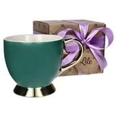 Filiżanki - Filiżanka porcelanowa do kawy ciemnozielona 395 ml Lile Paeonia LI-046G - miniaturka - grafika 1