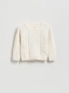 Bluzy dla dziewczynek - Reserved - Sweter z ozdobym splotem - złamana biel - miniaturka - grafika 1