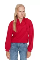 Bluzy damskie - Trendyol Damska bluza z kapturem, jednokolorowa, regularna, Czerwony, XS - miniaturka - grafika 1