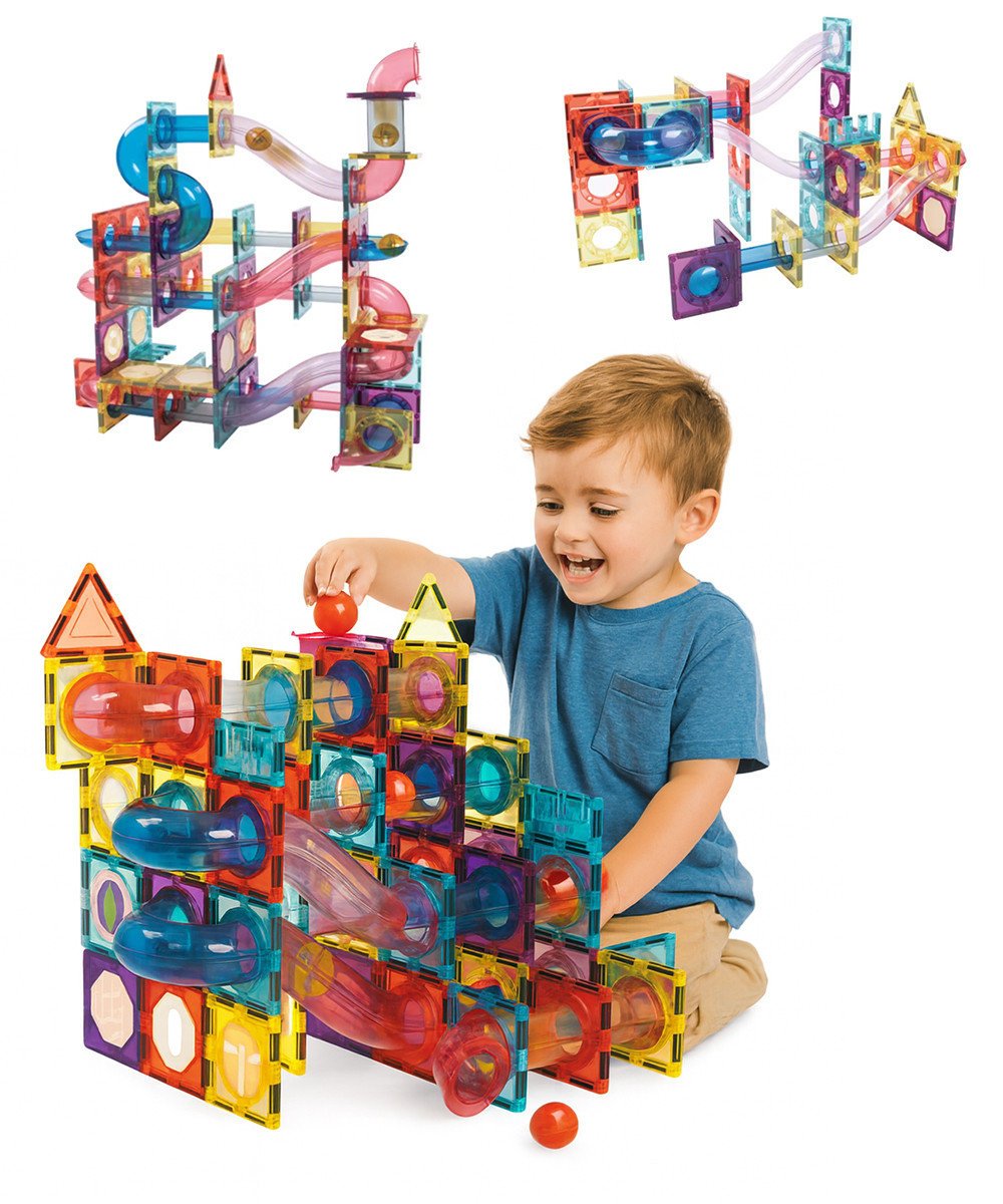 Klocki magnetyczne Tor Kulkowy – zestaw 136 elementów 3D z kulkami i tunelami dla dzieci