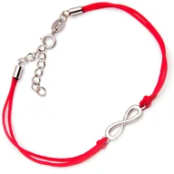 Bransoletki - Srebrna bransoletka nieskończoność czerwony sznurek - miniaturka - grafika 1