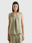 Bluzki damskie - Benetton Lniana bluzka w kolorze khaki - miniaturka - grafika 1