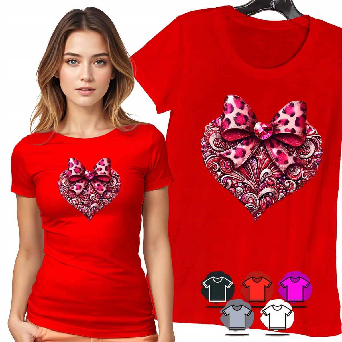 KOSZULKA DAMSKA T-SHIRT - SERCE PANTERKA KOKARDA RÓŻOWY WZÓR DAMSKI - XL