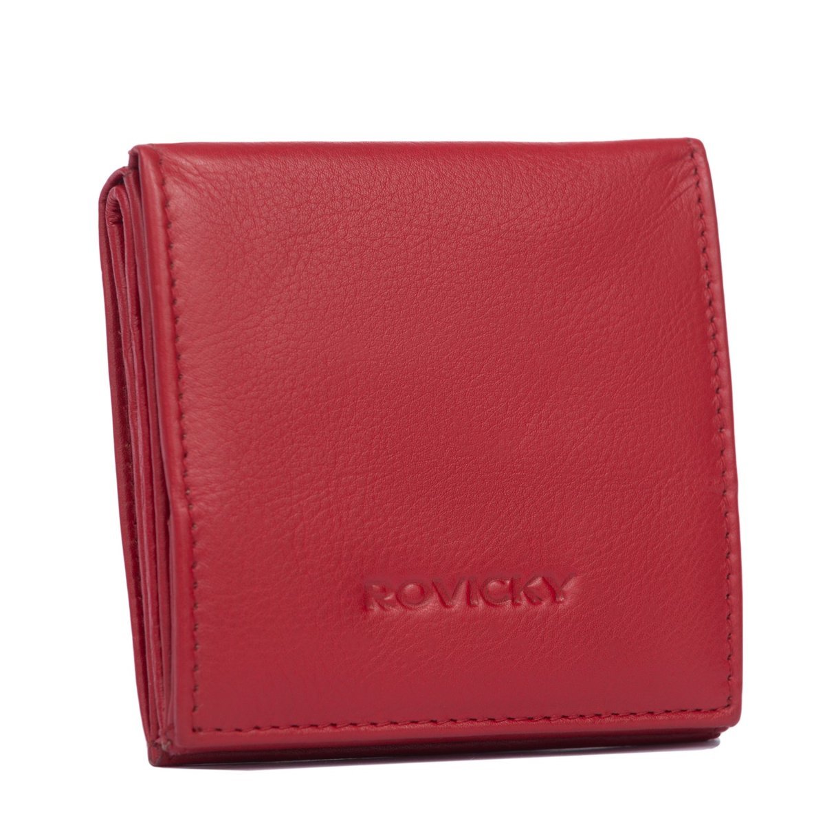 Portfel skórzany damski Rovicky modna kwadratowa portmonetka na zatrzask, czerwony