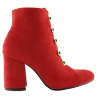Botki damskie - Botki na obcasie czerwone OM-15 Red - ButyModne - miniaturka - grafika 1