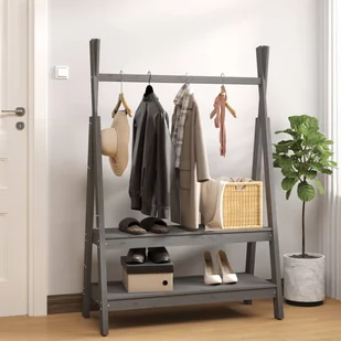 Vidaxl Wieszak Na Ubrania, Szary, 100X45,5X150 Cm, Lite Drewno Sosnowe - Wieszaki i stojaki - miniaturka - grafika 1