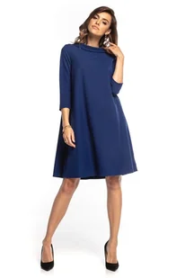 Sukienka trapezowa z kołnierzem, T349, granatowa - Sukienki - miniaturka - grafika 1