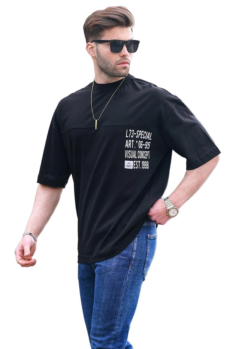 MADMEXT CZARNY T-SHIRT MĘSKI Z NAPISEM I KRÓTKIM RĘKAWEM XL 5DA